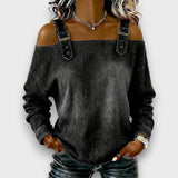 Elama | Off-Shoulder Denim Top – Schwarz