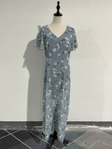 Amélie – Sommerliches, formelles Blumen-Maxikleid für elegante Anlässe – Hellblau