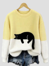Luna | Damenpullover mit Katzenmotiv – Gelb