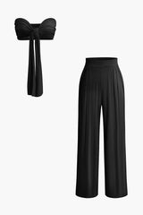 Lara | Elegantes Zweiteiler-Set mit Schleifen-Bandeau & Weitbein-Hose – Schwarz