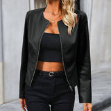 Modische Bikerjacke für Damen | Rundhals – Schwarz