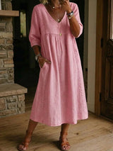 Rovina - Locker geschnittenes Midikleid mit 3/4-Ärmeln – Rosa