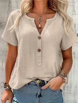 Sharron – Elegante Blusa V-Ausschnitt Mit Knopf – Khaki