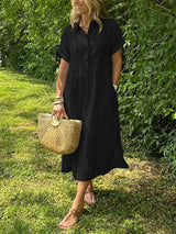 Samara - Stilvolles Gestreiftes Hemdkleid – Schwarz