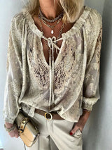 Shirley - Langärmlige Bluse mit Spitzendetails – Khaki