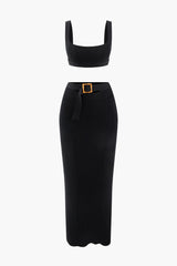 Luana | Elegantes Strick-Zweiteiler-Set mit Gürtel – Schwarz