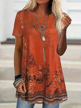 Abhishani - T-Shirt Mit Blumenmuster Und Lockerer Passform – Rot