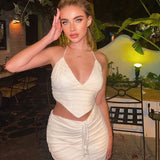 Valentina - Set aus gehäkeltem Rock und Oberteil – Aprikose