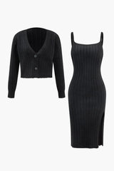 Kerstin | Elegantes Strick-Zweiteiler-Set mit Cardigan & Kleid – Schwarz