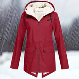 Schlichte wind- und wasserdichte jacke mit kapuze und verdickung – Rot