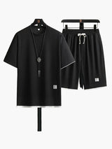 Herren-Freizeitset mit Kurzarmhemd und Shorts – Schwarz