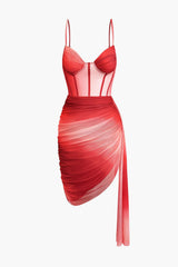 Scarlett | Verführerisches Corsagen-Kleid mit Mesh & Drapierter Asymmetrischer Rockpartie – Rot