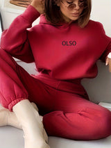 Emiziras – olso damen-zweiteiler-set bestehend aus kapuzenpullover und jogginghose – Burgunderrot