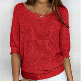 Damen 3/4-Ärmel Strickpullover | Lässiger – Rot