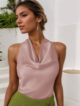 Damiana | Unifarbene ärmellose Damenbluse mit Swing-Ausschnitt – Rosa