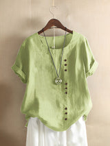 Cotton Loose Kurzärmeliges Leinen-Top – Hellgrün
