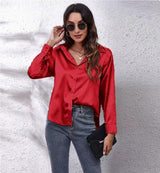 Luna - Langärmelige Satinbluse mit raffiniertem Touch – Rot