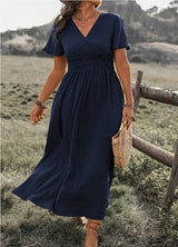 Nyxie - V-Ausschnitt Sommerkleid – Blau