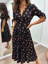 Martha | Retro-Polka-Dot Midi-Kleid – Schwarz