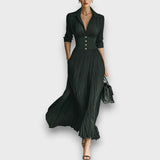 Miryn - Elegantes Plissé-Maxikleid – Schwarz