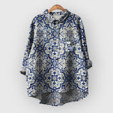 LAURA | Blumenbluse handgemacht – Blau