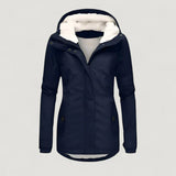 Elva | Warme Damenjacke mit Kapuze – Marineblau