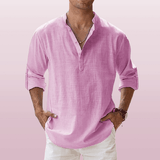 Relaxed Fit – Leinen-Henley für Herren – Rosa