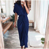Damen Midikleid aus Baumwolle mit figurbetontem Schnitt und Knopfleiste – Dunkelblau