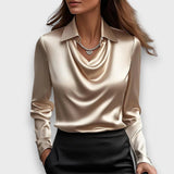 Melvine – Satiniert glänzende Bluse mit Drapierung – Gold