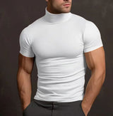 Damon - Eng anliegendes Kurzarm-Rollkragen-T-Shirt – Weiß