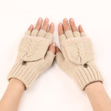 GloveGleam – Gestrickte Fingerlose Flip Handschuhe – Beige