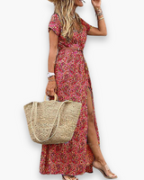Damen Elegantes Boho Kleid | Maxi Sommerkleid – Rot