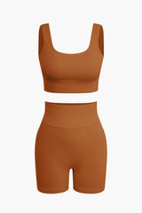 Elaine | Nahtloses Sport-Set mit Crop-Top & Yoga-Shorts – Gebrannte Orange