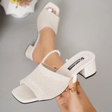 Haisley - Strick-Riemchensandalen mit Blockabsatz und offener Zehenpartie – Weiß
