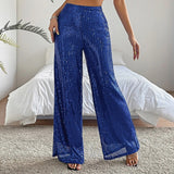 Naomi - Weit geschnittene Partyhose mit Pailletten – Blau