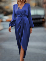 Ada | Unifarbenes Damenkleid mit Taillenregulierung – Blau