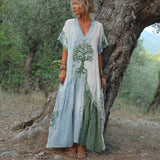 Winifred – Kurzärmeliges Kleid Im Retro Baum Gestaltung – Blau