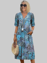 Marisse - Soft-Touch-Midikleid mit Blumenprint – Ozeanblau