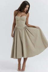 Cheri - rückenfreies Midi-Sling-Kleid für Damen – Beige