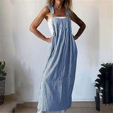 Iris - Lässiges gestreiftes Hosenträgerkleid – Blau