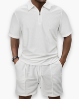 Herren Freizeit Set mit Zipper Polo | Leichtes Sommer Outfit – Weiß
