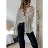 Brisa - Paillettenbluse mit fließendem Schnitt und schillerndem Glitzern – Aprikose
