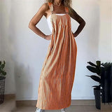 Iris - Lässiges gestreiftes Hosenträgerkleid – Orange