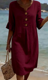 Jonquil - Freizeitkleid mit Knopfleiste vorn – Bordeaux