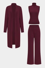 Luanne | Elegantes Dreiteiliges Set aus Geripptem Strick – Burgunderrot