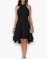 Damen Elegantes Rüschendes Kleid | Midi Festliches Kleid – Schwarz