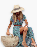 Damen Elegantes Boho Kleid | Maxi Sommerkleid – Blau