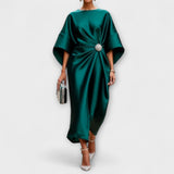 Elegant Shimmer Satin Maxi Dress – Grün