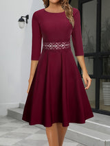 Damen Elegantes Abend Kleid | Midi – Dunkelrot