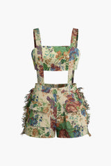 Theresia | Vintage-inspiriertes Zweiteiler-Set mit Blumenmuster – Beige